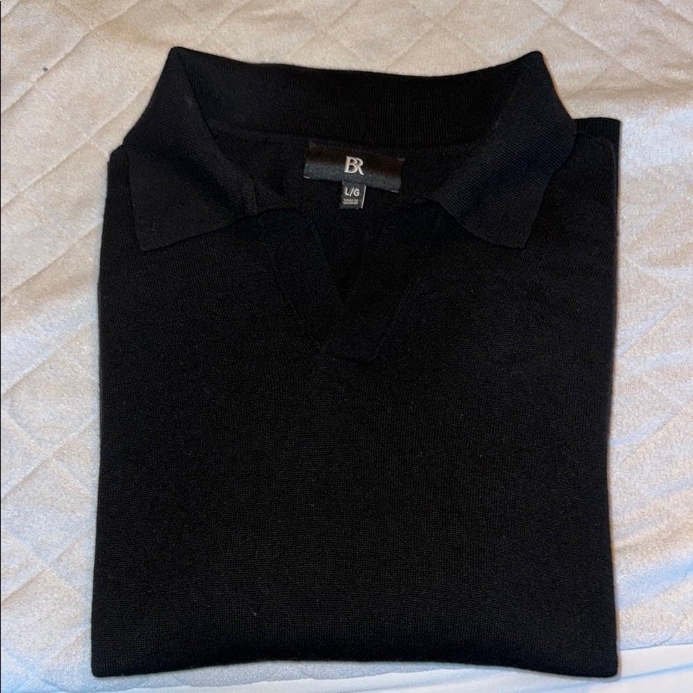 Banana Republic Black Johnny Collar Lightweight Wool Sweater